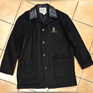Vtg Roots Richie Rich Wool Coat Movie Cast Crew Leather Collar Mens XL Tall